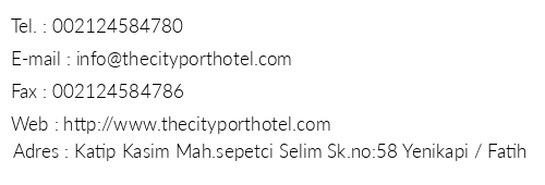 The City Port Hotel telefon numaralar, faks, e-mail, posta adresi ve iletiim bilgileri